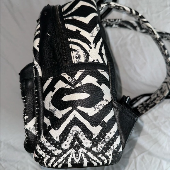 MCM Leather Visetos Studded Zebra Print Backpack - Picture 3 of 16